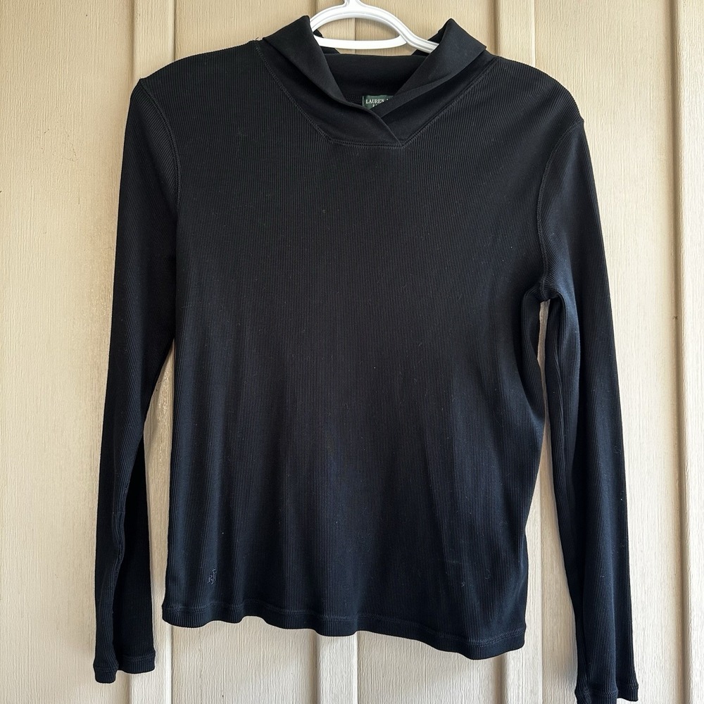 Lauren Ralph Lauren Premium Black Ribbed Turtleneck Sweater Small Logo Classic